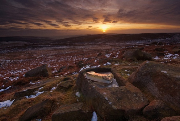 Midwinter sunset over Over Owler Tor from Carl Wark